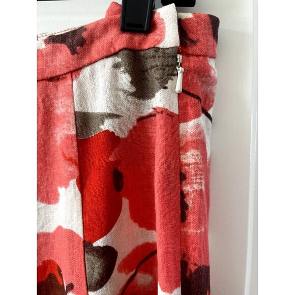 Coldwater Creek Midi Skirt XS 4-6 Ivory Pink Red Floral Linen Cottagecore NWOT - Picture 7 of 7